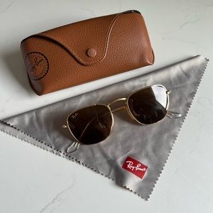 RayBan Hexagonal Classic Brown Tan Sun Glasses Made In Italy